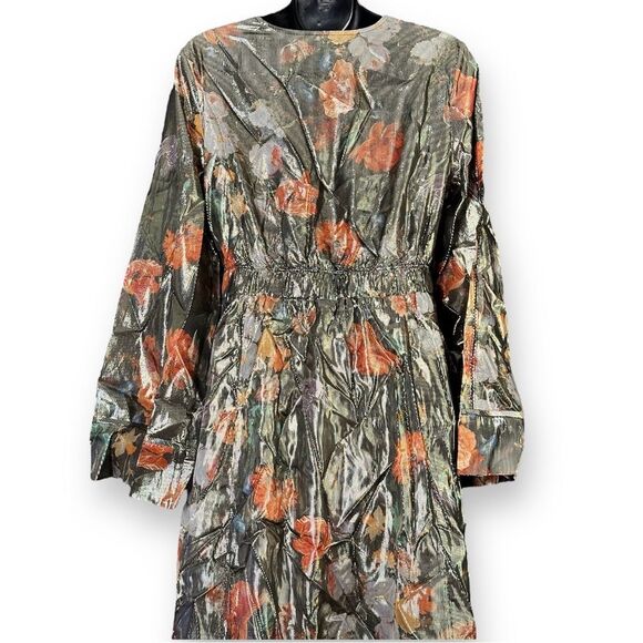 Anthropologie x Caballero Deep V-Neck Metallic Floral Maxi Dress Brown Motif - Picture 8 of 8